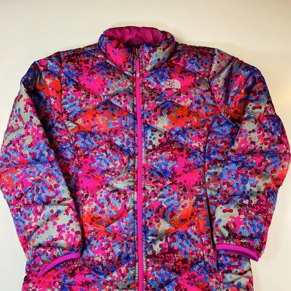 North Face 550 Goose Down Foral Puffer Big Girls Winter Coat Jacket Size XL /18 - Picture 14 of 14